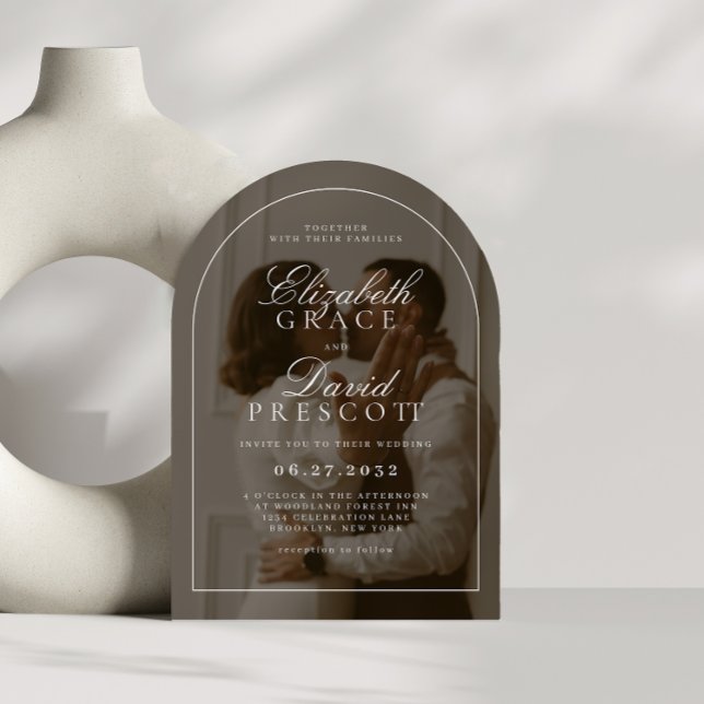 Modern Old Money Photo Overlay Arch Wedding Invitation (Creator Uploaded)