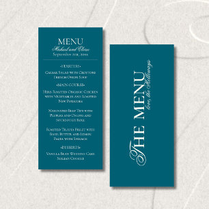 Modern Old Money Teal Blue Wedding Dinner Menu