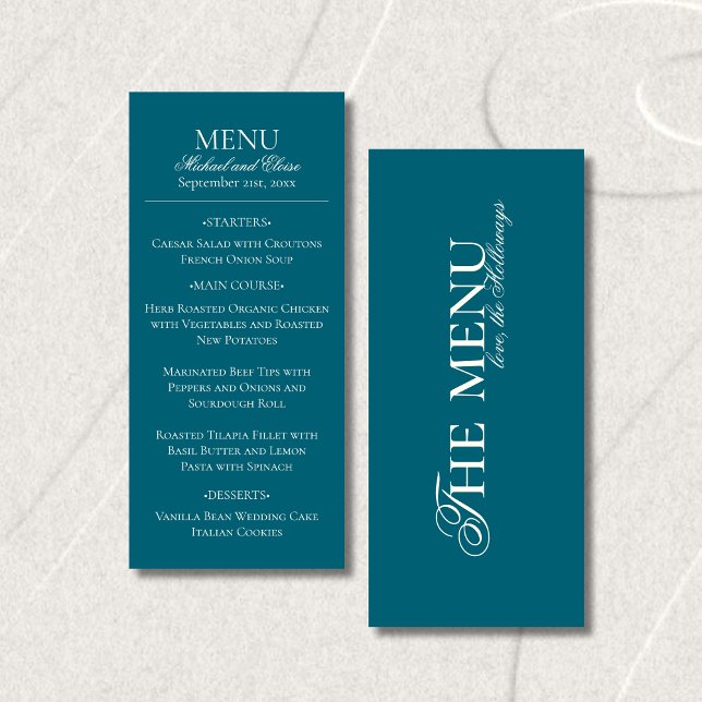 Modern Old Money Teal Blue Wedding Dinner Menu (Modern Old Money Teal Blue Wedding Dinner Menu)
