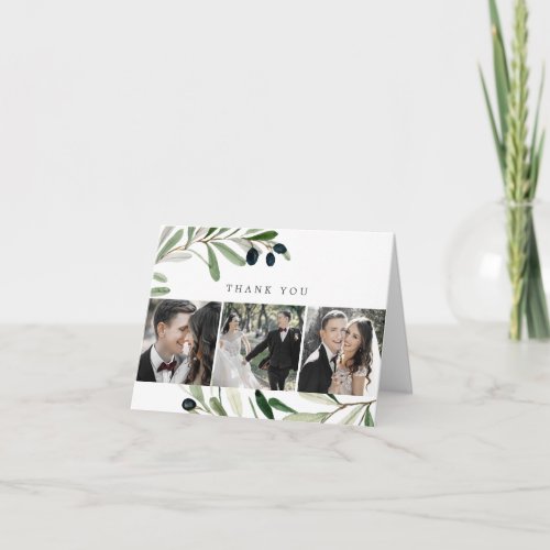 Modern Olive Branch 3 Photo Thank You Card