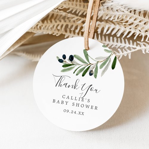 Modern Olive Branch Baby Shower Thank You Favor Tags