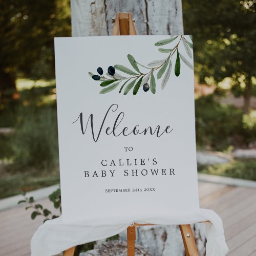 Modern Olive Branch Baby Shower Welcome Sign