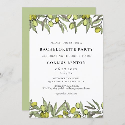 Modern Olive branch Bachelorette Party Invitation