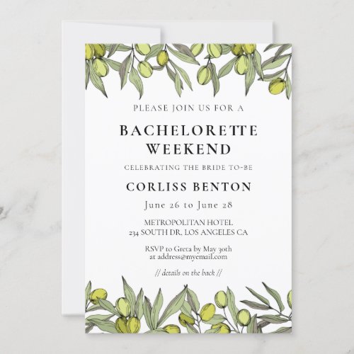 Modern Olive branch Bachelorette Weekend Invitation