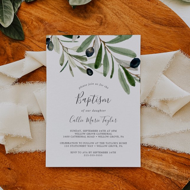 Modern Olive Branch Baptism Invitation (Creator Uploaded)