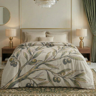 Modern Olive Branch Botanical Sage Green Pattern Duvet Cover