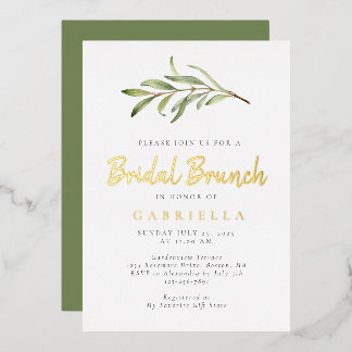 Modern Olive Branch Bridal Brunch Gold Foil Invitation