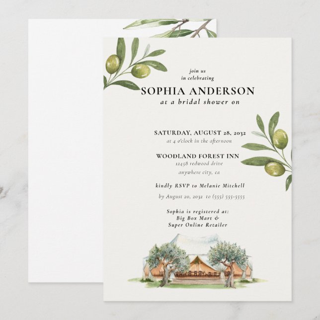 Modern Olive Branch Bridal Shower Invitation (Front/Back)