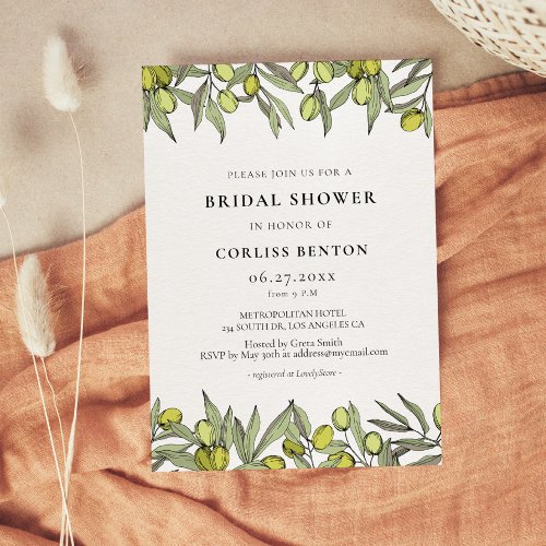 Modern Olive branch Bridal shower Invitation