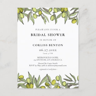 Modern Olive branch Bridal shower invitation Postcard