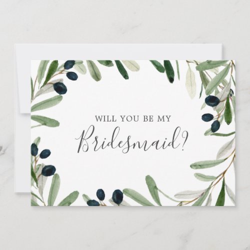 Modern Olive Branch Bridesmaid Proposal Card