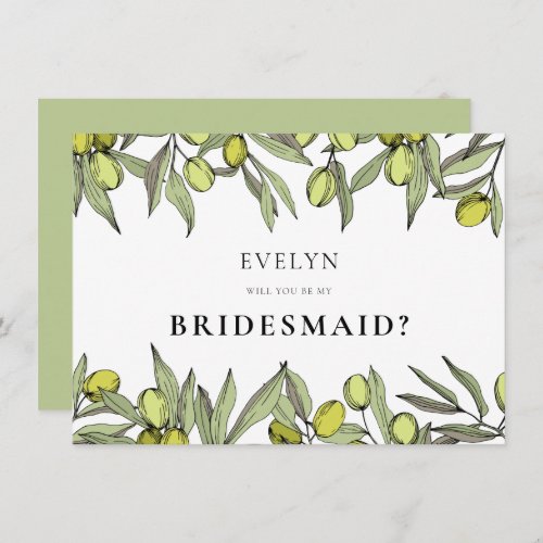 Modern Olive branch Bridesmaid proposal card