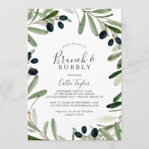 Modern Olive Branch Brunch & Bubbly Bridal Shower Invitation