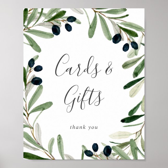 Modern Olive Branch Cards and Gifts Sign (Front)
