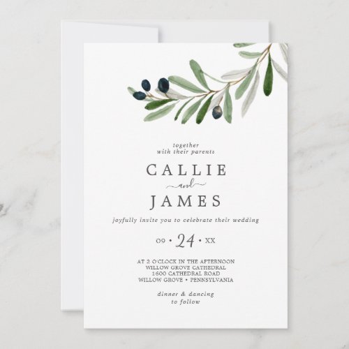 Modern Olive Branch Casual Wedding Invitation