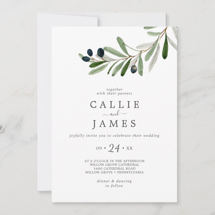 Modern Olive Branch Casual Wedding Invitation | Zazzle