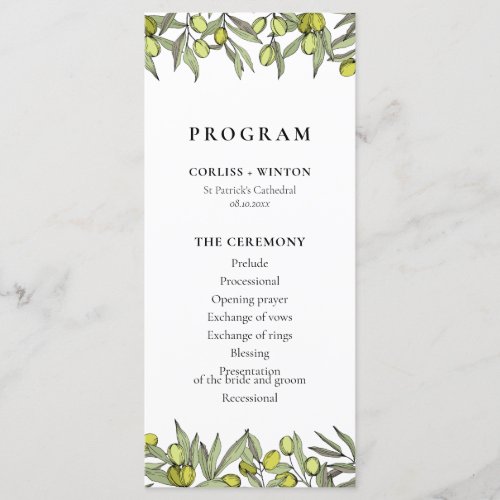 Modern Olive branch double sided wedding Program