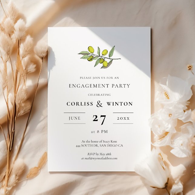 Modern Olive branch engagement party Invitation (Creator Uploaded)