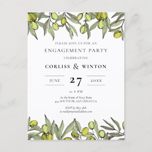 Modern Olive branch engagement party invitation Postcard