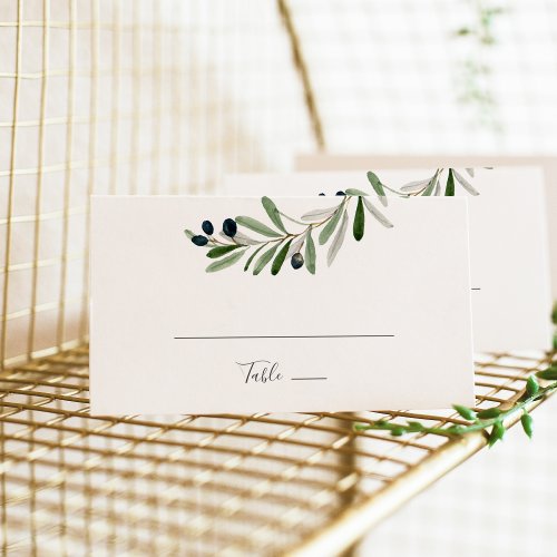 Modern Olive Branch  Flat Wedding Place Card