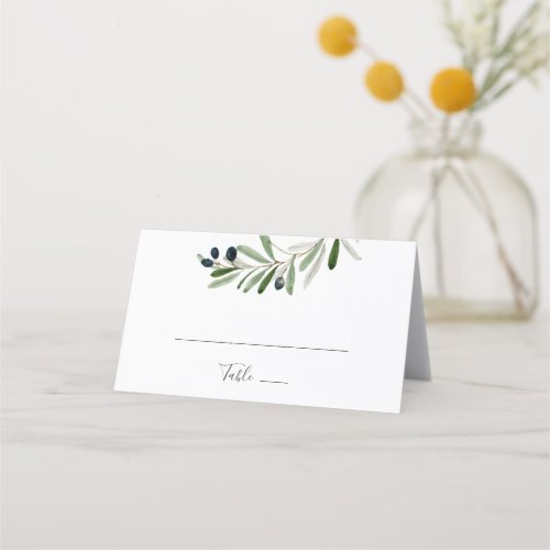 Modern Olive Branch Folded Wedding Place Card