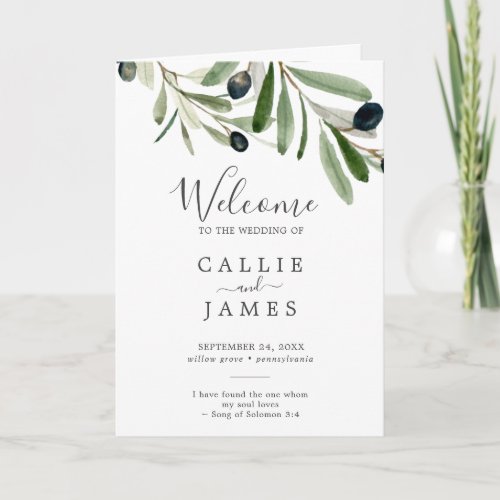 Modern Olive Branch Folded Wedding Program