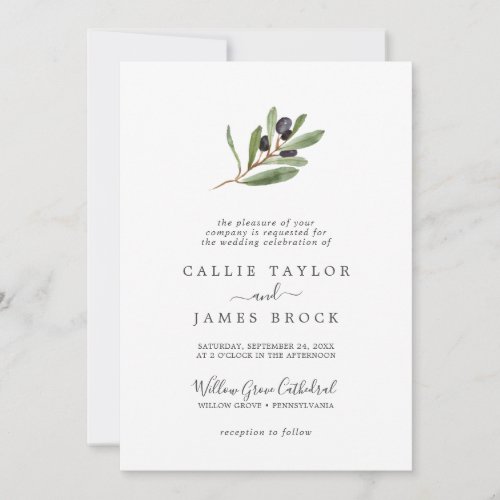 Modern Olive Branch Formal Wedding Invitation