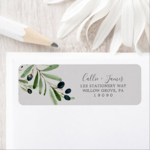 Modern Olive Branch Gray Return Address Label