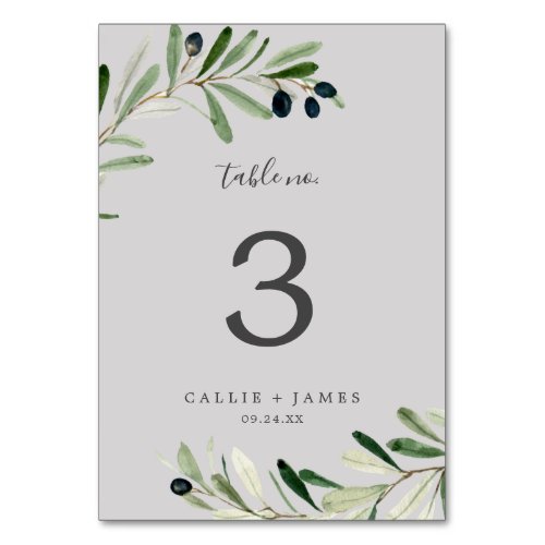 Modern Olive Branch  Gray Table Number
