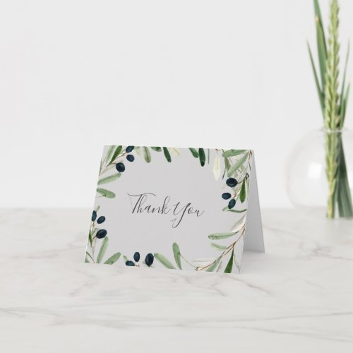 Modern Olive Branch  Gray Thank You Card
