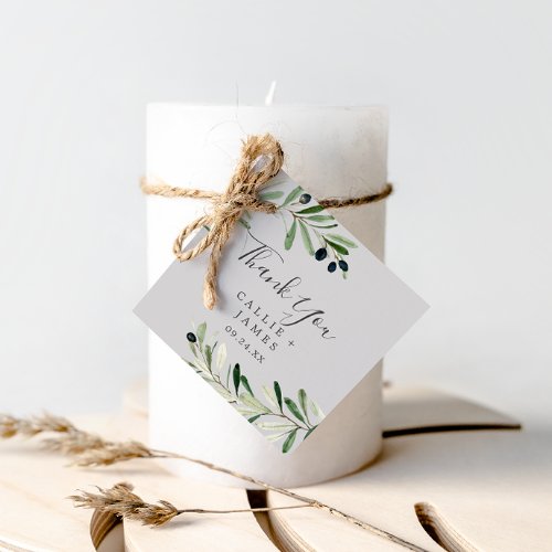 Modern Olive Branch  Gray Thank You Favor Tags
