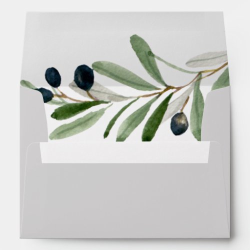 Modern Olive Branch  Gray Wedding Invitation Envelope