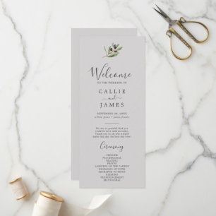 Modern Olive Branch Gray Wedding Program