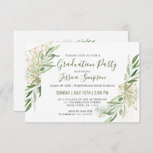 Modern Olive Branch Greenery Graduation Party Invitation