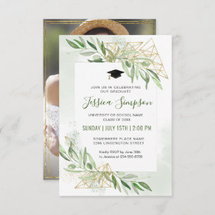 Modern Olive Branch Greenery Photo Graduation Invitation