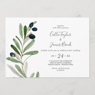 Modern Olive Branch Horizontal Wedding Invitation