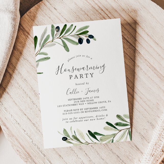 Modern Olive Branch Housewarming Party Invitation (Creator Uploaded)