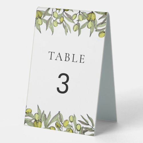 Modern Olive branch number Table Tent Sign