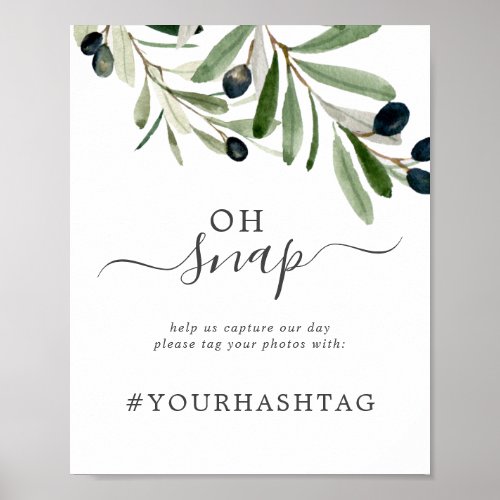 Modern Olive Branch Oh Snap Wedding Hashtag Sign