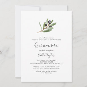 Modern Olive Branch Quinceañera Invitation