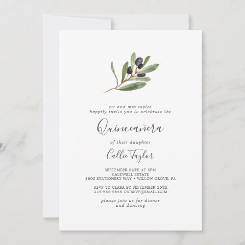 Modern Olive Branch Quinceaera Invitation