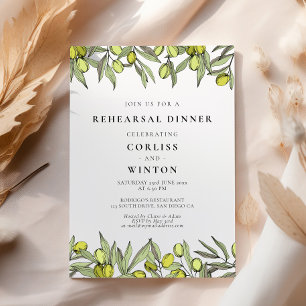 Modern Olive branch rehearsal dinner Invitation