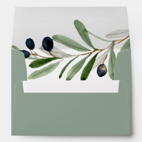Modern Olive Branch Sage Green Wedding Invitation Envelope