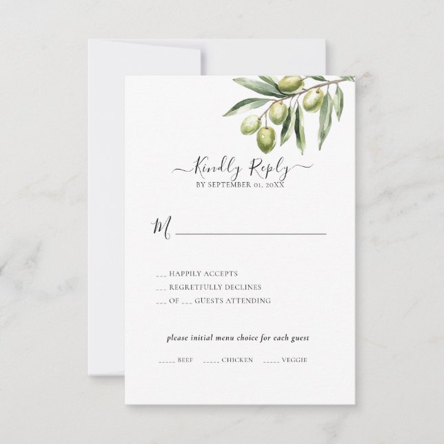 Modern Olive Branch Save the Date  RSVP Card (Front)