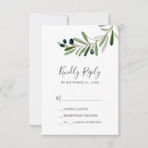 Modern Olive Branch Simple RSVP Card
