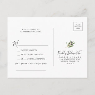Modern Olive Branch Song Request RSVP Postcard