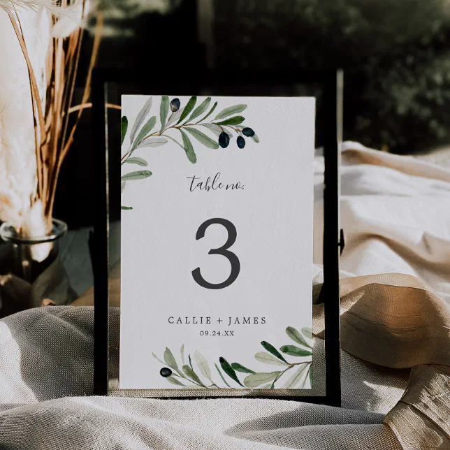 Modern Olive Branch Table Number Zazzle