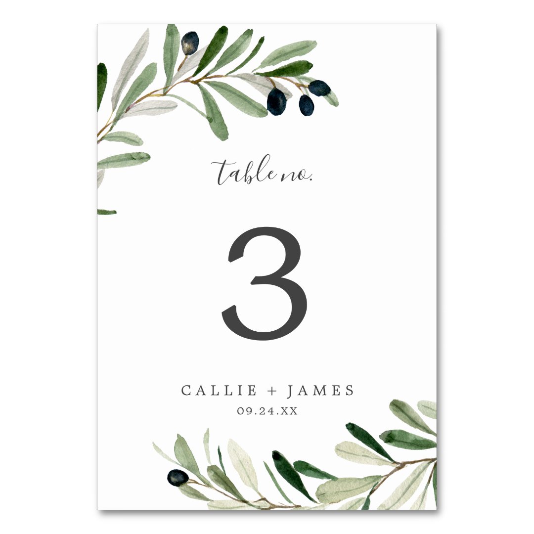Modern Olive Branch Table Number | Zazzle