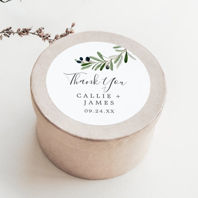 Modern Olive Branch Thank You Favor Sticker (Creator Uploaded)