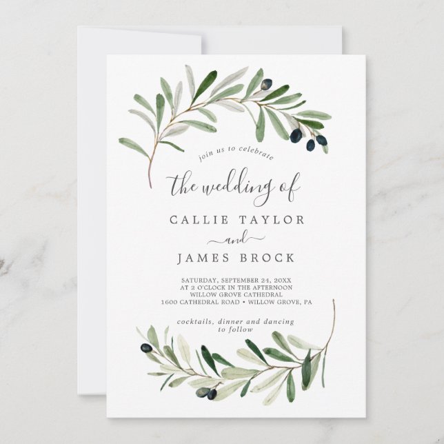 Modern Olive Branch The Wedding Of Invitation (Front)